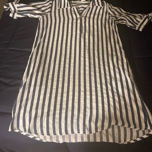 Blue and white striped dress.